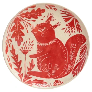 Wiewiórka wśród liści i kwiatów | talerz sgraffito, Ø 23 cm
